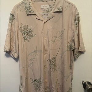 Men's Casual Beige Leaf Print Shirt